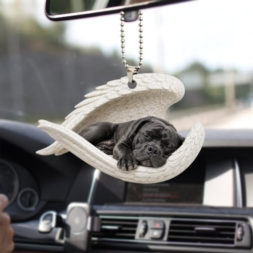 Talataca Cane Corso Schlafender Engel Flügel Gedenkhund 2D Flach Auto Rückspiegel Zubehör Weihnachtsbaum Ornament Dekoration Hängender Charme Innen Rückansicht Anhänger Dekor Geschenk