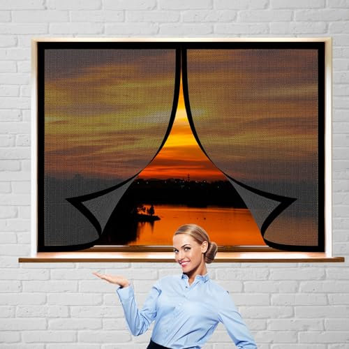 Mosquito Net Window Fly Screen 128 x 106 cm(50 x 42inch) Nets to Keep Bugs Out Mosquito Bug Protection Without Drilling Easy to Install Fly Net for Windows for Windows Doors Patio, Black