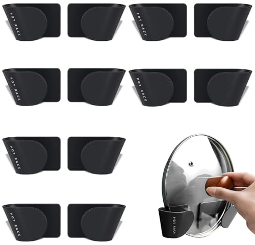 GVPOELR Topfdeckelhalter, 6 Paare Wandhalter, Schwarz, Kunststoff, 100% Kunststoff, Wandmontage, Küchenutensilien