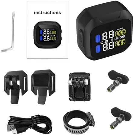Generisch TPMS inalámbrico para motocicleta TPMS inalámbrico, TPMS para moto, recargable por USB, TPMS multiusos, con 7 modos de alarma para ciclismo, scooter