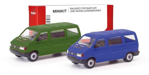 Herpa Modellbausatz MiniKit VW T4 Bus, olivgrün/ultramarinblau, Miniatur im Maßstab 1:87, Sammlerstück, Kit für Modellbau, Kunststoff