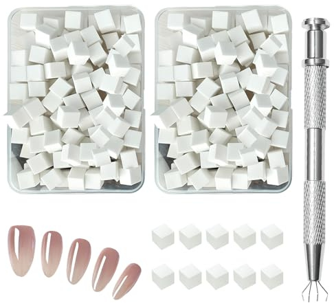 VEGCOO Lot de 200 Éponge Ongle pour Nail Art, Avec Pince Métallique, Pinceau Nail Art Ongles Accessoire, Utilisé pour Vréer une Variété de Motifs D'art de L'ongle Dégradés