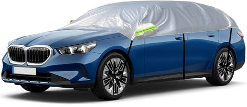 CICMOD Half Car Cover Silver Car Windscreen Side Window Snow Frost Cover Universal Fit Sedan Length Up to 520cm