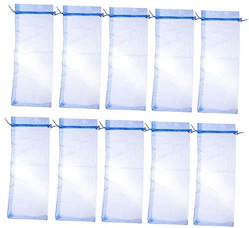 IWOWHERO 20 Stück Blaue Organza Weintaschen aus Transparentem Organza mit Satin Kordelzug 37x15cm Wiederverwendbar für Partygeschenke und Weinflaschenverpackung
