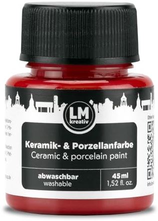LM-Kreativ Keramik- & Porzellanfarbe 45 ml - Rot - Spülmaschinenfest. Glas- und Keramikfarbe, Ideal zum Tassen und Porzellan Bemalen, Kreative Projekte auf Glas