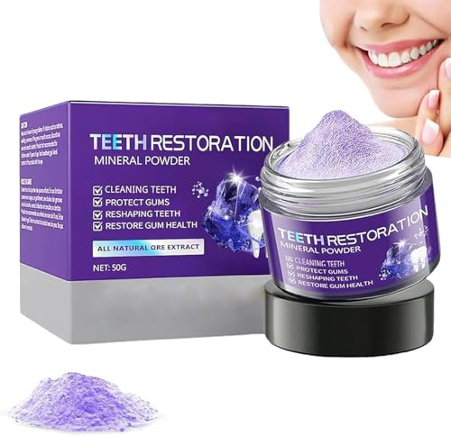 Polvo mineral de restauración de dientes, polvo mineral de dientes, polvo mineral de restauración dental, eficaz para fortalecer dientes y encías, proteger las encías y refrescar el aliento (1)
