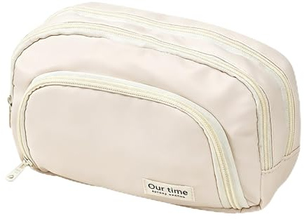 Pixaro Federmäppchen Groß - 3 Fächer Mäppchen Aesthetic Multifunktionales Beige Federmappe Einfache Aufbewahrung Federtasche Mäppchen Schreibwaren Organizer für Büro Schule