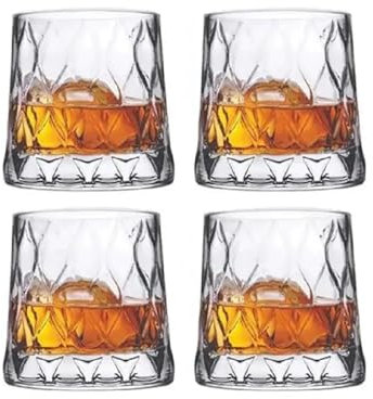 4 Pcs Whiskey Glasses Set, Crystal Short Drink Home Kitchen Bar Drinking Glassware Whisky Rum Vodka Cocktails Dishwasher Safe Tumbler, Whiskey Glass 300cc