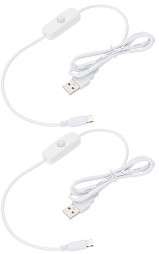 QUARKZMAN USB-kabel med på/av-brytare, 2 stycken USB-kontakt till typ C kontakt förlängningskabel 1 m vit, för LED skrivbord