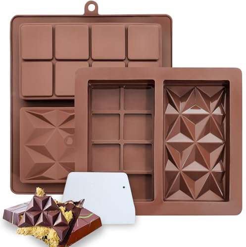 2 Pack Deep Chocolate Bar Molds, Silicone Dubai Chocolate Bar Mold, Candy Bar Mold for Stuffed Bar with Scraper