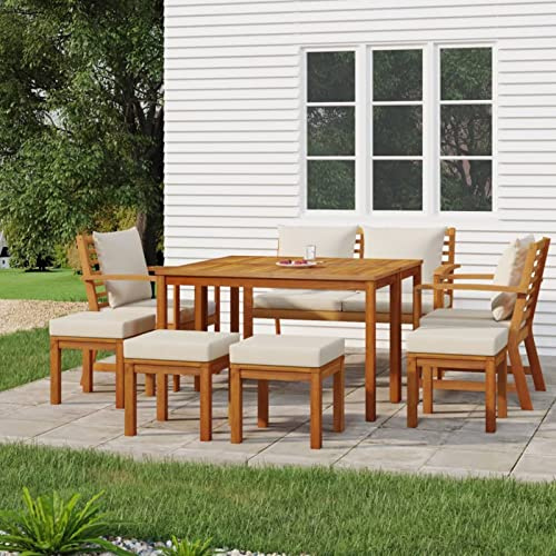 IKAYAA 9-TLG. Gartenmöbel Set Holz, Sitzgruppe für 6 Personen, Garten-Essgruppe aus Akazienholz, Terrassenmöbel Set, Gartengarnitur, Sitzgarnitur, Cremeweiß