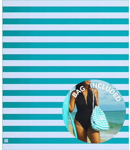 Plush Microfiber Beach Blanket, Extra Large Beach Mat for 3-6 Persons, Sandproof, Windproof | Hole for Umbrella, Corner Sand Pockets to Fight Wind (Bag for Blanket Included)