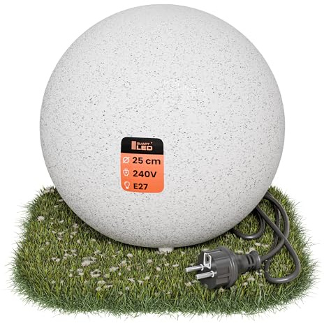 SMART LED Stone IP65 Kugelleuchte für Garten - 25 cm Kugel Außenleuchte Naturstein Optik - E27 230V - winterfest - Erdspieße (Ø 25 cm)