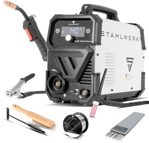 STAHLWERK Schweißgerät FLUX 140 ST Digital Lift TIG Starter Set mit 140 A, synergischem Drahtvorschub, Lift-TIG und ARC/MMA Funktion zum Schweißen ohne Schutzgas