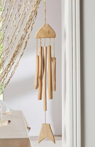 Dekoleidenschaft Windspiel Fisch aus Holz, 63 cm hoch, maritm, Outdoor Klangspiel für Garten, Balkon & Terrasse