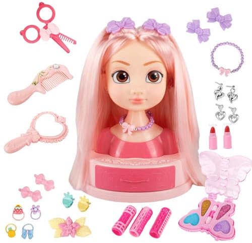 Styling Head Doll für Mädchen - Haar- und Make -up -Schönheitssalon Set | Stellen Sie Sich vor, Spielzeug mit Accessoires, Haarwerkzeugen, Lippenstiften, Schmuck | Geschenke für Kinder im Alter von 3