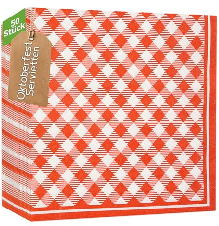 50Stück Oktoberfest Servietten,33X33cm Große Rot Weiß Bayrische Deko EinwegserviettenPapier-Servietten für Oktoberfest Bierfest Bayerische Partydekoration Veranstaltungen mit deutschem Thema