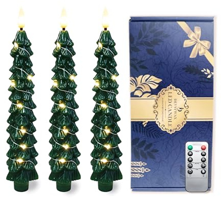 DEVSYWAX LED Weihnachtsbaumkerzen ohne Flamme 3er Pack konisches Design mit Fernbedienung Timer batteriebetrieben 3D Flammen festliche Dekoration (Punkt-Kupferdrahtlampe)