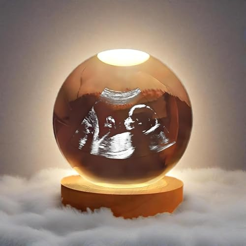 Qijundian Bola de cristal 3D personalizada con ultrasonido B, bola de cristal grabada en 3D con luz LED, luz nocturna personalizada con foto, regalo personalizado con nombre y fecha (6 cm, luz de