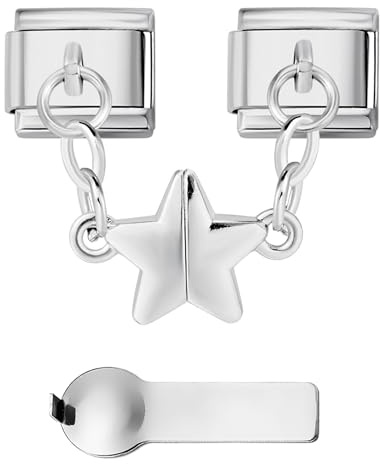 Breloque italienne en forme d'étoile - 9 x 10 mm - En acier inoxydable - Compatible avec les bracelets italiens et bracelets italiens - Doré ou argenté