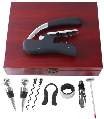 Juego de abridor de vino con sacacorchos de conejo, kit de abridor de botellas de vino de acero inoxidable que incluye cortador de aluminio, vertedor de decantador de vino, termómetro, anillo de goteo