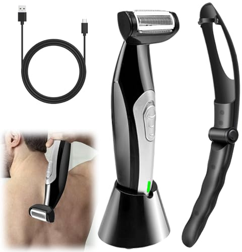 Rasoir électrique pour le dos pour homme - Multifonction - Avec poignée allongée - Utilisation humide et sèche - Épilateur pour le dos - Rasoir ergonomique pour tout le corps