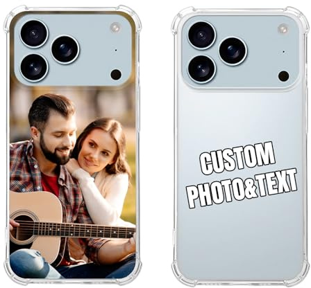 Coque Personnalisable pour Appple iPhone 17 Pro Max 2025 PersonnaliséE Photo Texte Logo Anti-Jaunissement Clair 4 Coins en TPU RenforcéS Transparent éTui De Protection Anti-Rayures Bumper Housse