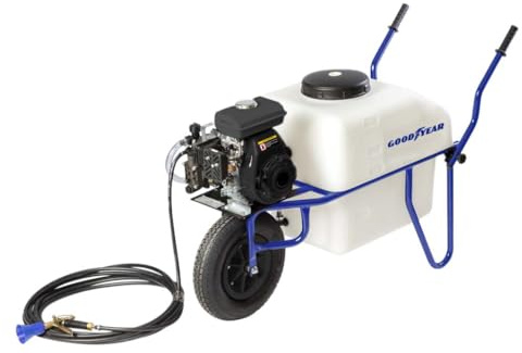 Goodyear - Pulverizador de Carretilla 100L, Gasolina 4T 79cc 3HP, Fumigadora Profesional de Jardín con Bomba Annovi Reverberi, Presión 0–20 Bar, Manguera 10 m y Pistola
