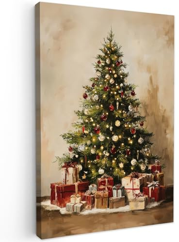 MuchoWow© Weihnachtsdeko Leinwandbilder Groß XXL Wall Art Decoration Bilder | 80x120 cm - Weihnachtsgeschenke für die Wand Deko Canvas Painting Wanddekoration Wohnzimmer Weihnachtsbaum - Geschmückt