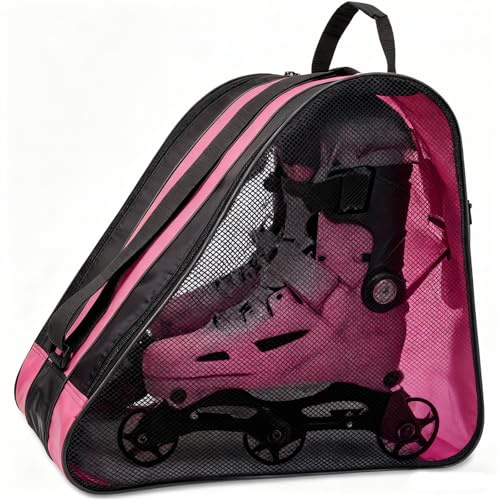 GOMETY Rollschuh Tasche Inliner Tasche, Schlittschuhtasche für Kinder & Erwachsene, Skatertasche für Schlittschuhe, Eislaufschuhe, Rollschuhe, Verstellbarer Schultergurt, Atmungsaktiv & Robust (rosa)