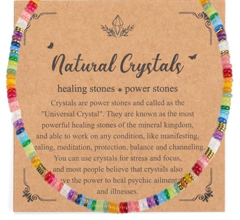 GEHECRST Bunte Perlenkette Damen Edelstein Kette Heilsteine Halskette Kristall Kette Strand Halskette Boho Schmuck Amulett Glückskette Reiki Talisman spirituelle Geschenke