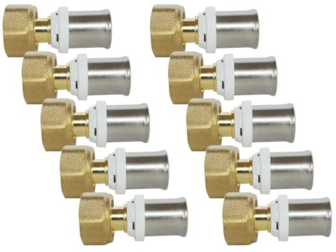 SOMATHERM FOR YOU - 302020201 - Set di 10 Raccordi Dritti a Pressare per Tubo Multistrato Ø16 - Dado Girevole Femmina 15/21 (1/2'') - Compatibile Profilo H, U, TH - Giallo