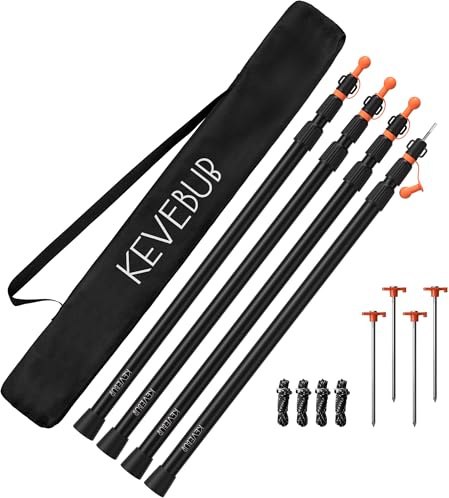 KEVEBUB Zeltstangen, Robuste & Ultraleichte 6063 Aluminium Teleskopstange (90-230cm) für Tarp & Sonnensegel, mit Twist-Lock-System, Durchstichfester Kappe - 4er Set