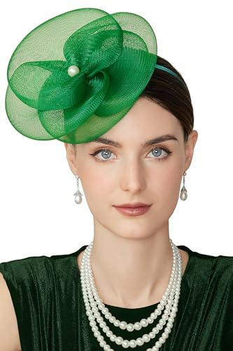 BABEYOND Perlen Fascinator Hut Damen Mesh-Blumen Pfirsichfarben | ascot, perlen, mesh-blumen, vintage-design, ideal für hochzeiten, rennen & partys, kopfbedeckung haarclip