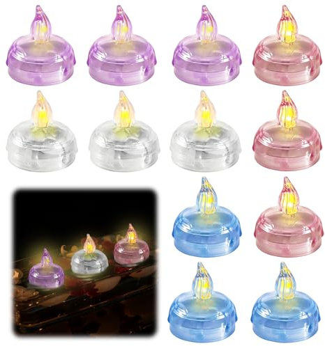 Editbar Pack of 12 LED Floating Candles - Water Sensor, Waterproof Tea Lights with Battery, Flameless LED Candles, Tea Lights, Floating Decorative Lights for Bathtub, Party, Wedding, Garden and