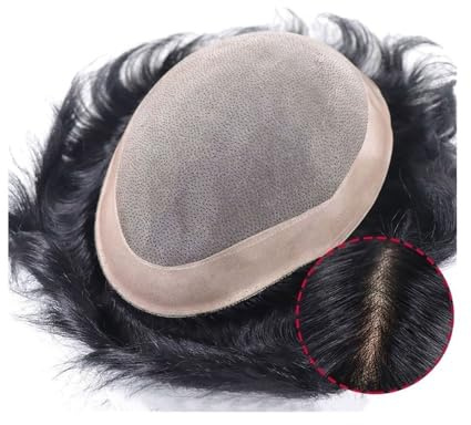 Für Männer Atmungsaktives feines Mono-Top mit NPU um Männer Toupet Echthaar-Systeme Herren Haarprothese Perückenkopf(7x9)