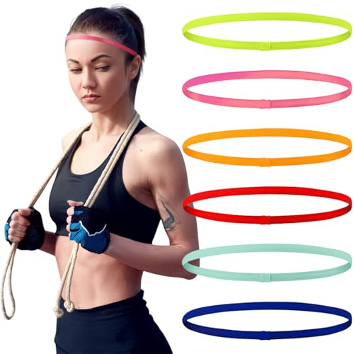 GWEOR 6 Pezzi Sportiva Fascia Capelli, Fascia capelli uomo, Fascia capelli, Fascette Sottili Antiscivolo Donna, Fasce Elastiche Uomo, Headband Elastico, Cerchietto per Jogging, Running, Calcio