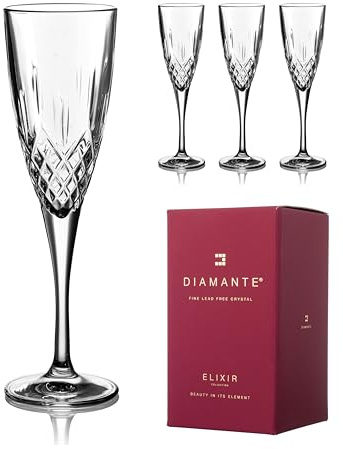 DIAMANTE Four Regency Crystal Champagne Prosecco Flutes - Made from Premium Crystal - Set of 4 in Gift Box