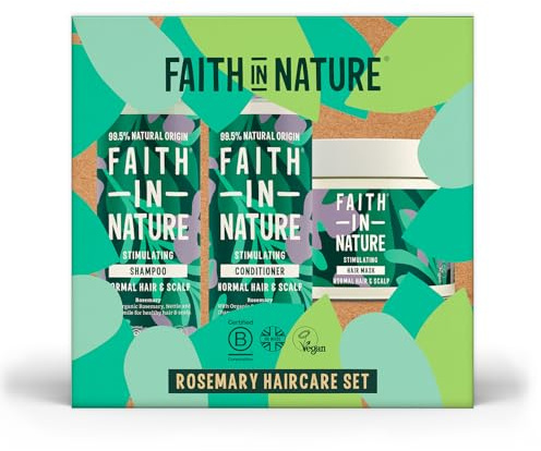 Faith in Nature Rosemary Hair Care Gift Set | Vegan and Sulphate Free Hair Shampoo, Conditioner & Hair Mask Sets | Gifts for Women and Men