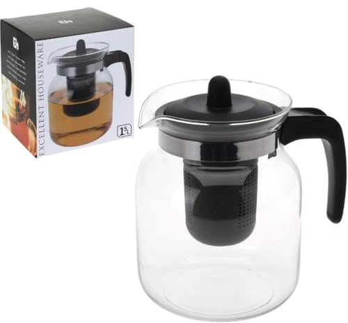 Glass Teapot 1500ml with Stainless Steel Infuser – 1.5L Borosilicate Heat Resistant Glass Tea Pot – Large Capacity Tea Maker for Loose Leaf Tea Brewing, Herbal Tea, Home Use & Gift