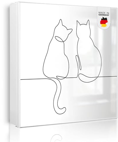 banjado Großer Schlüsselkasten Metall - Schlüsselbox 30x30cm beschreibbarer mit 32 Haken - Schlüsselkasten modern für Schlüsselaufbewahrung - Korpus Weiß Scharnier Rechts - Motiv Katzenliebe 2