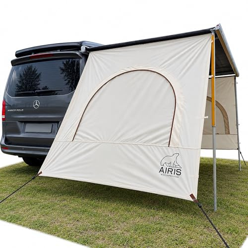 AIRIS Markise Sonnenschutz Wohnmobil 2,6m – Seitenschutz für Markise, Baumwollgewebe, wasserabweisend, einfache Montage ohne Stützstange, kompatibel mit Thule Fiamma, Sun & Rain Blocker