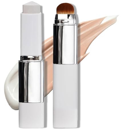 Fondotinta Coreano Stick Bianco, 2 In 1 Fondotinta Stick con Pennello, Adattamento Automatico del Colore, Alta Coprenza, Luminosità Naturale, Lunga Durata per Tutti i Tipi di Pelle