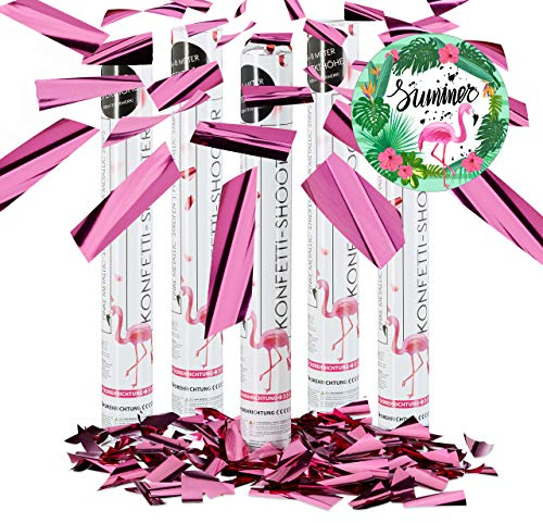 Relaxdays 5er Set Party Popper Pink, Party Shooter Metallic, 40 cm Konfetti Kanone für Junggesellinnenabschied, JGA, Geburt, rosa
