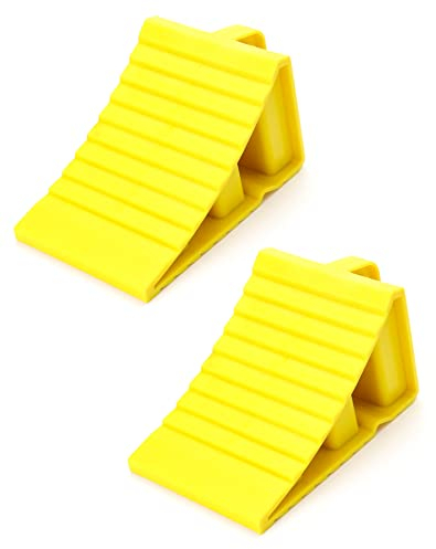 QWORK® 2 Pièces Cale De Roue Plastique 200x120x110 mm, Cales De Remorque, Adaptées Aux Remorques De Caravane, Jaune