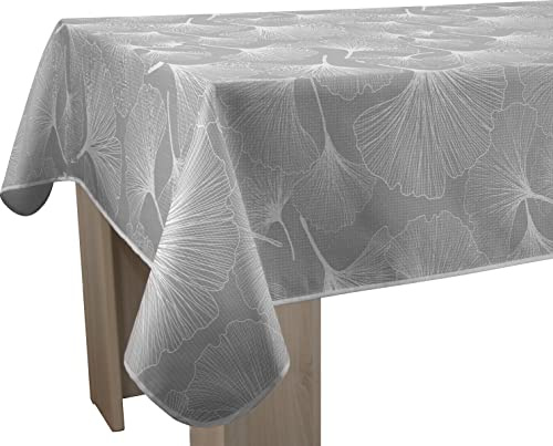 Le Linge de Jules Nappe Anti-Taches Biloba - Rectangle 150 x 200 cm, Gris, Blanc
