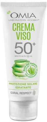 Omia, Crema Solare Protettiva Viso SPF50 con Aloe Vera del Salento, Protezione Solare Alta, Per Pelli Chiare e Sensibili al Sole, Dermatologicamente Testato, Flacone da 50 ml