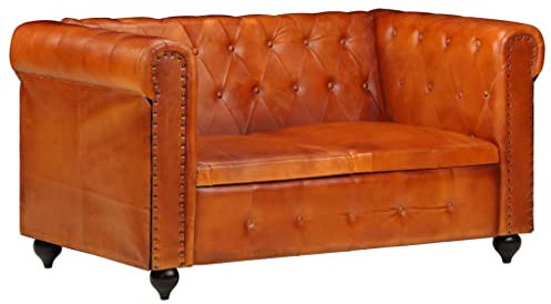 Divano a due posti Chesterfield in vera pelle tan