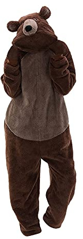 IQYU Onesie dam mysiga djur – pyjamas onepiece dam vinter sovoverall mysig hemmadräkt onesie pyjamasset juljumpsuit med huva gosig dräkt vuxenkostym för män, BRUN, X-Large