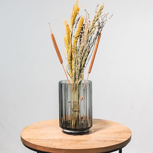 Design Blumenvase aus Glas Mia Ø 12 x 19cm - Smoke Tisch-Deko Kristallglas Glasvase